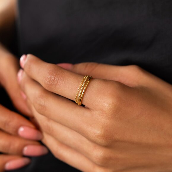 Skinny Textured Ring Set, 3 Dainty Stacking Rings - Picture 1 of 7